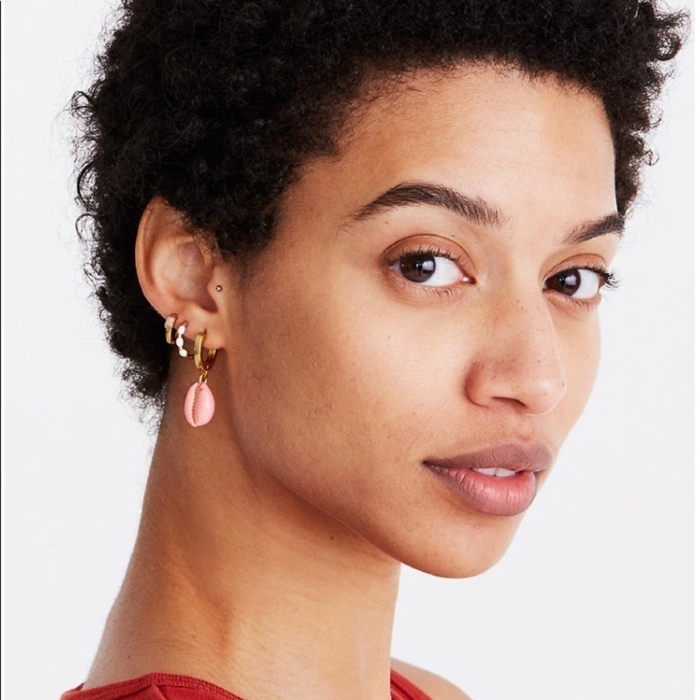 Painted Cowrie Shell Huggie Mini Hoop Earrings